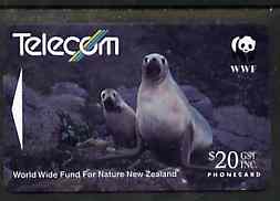 Telephone Card - New Zealand $20 phone card showing Hooker's Sea Lion (WWF series)