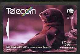 Telephone Card - New Zealand $10 phone card showing Fur Seal (WWF series)