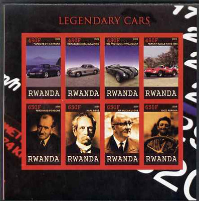 Rwanda 2009 Legendary Cars & Designers imperf sheetlet containing 8 values unmounted mint