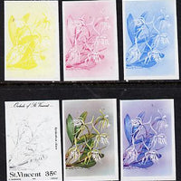 St Vincent 1985 Orchids 35c (SG 850) set of 6 imperf progressive proofs comprising the 4 individual colours plus 2 & 3-colour composites unmounted mint