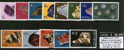 Botswana 1976 Minerals surcharged definitive set of 13 values (ex 3t on 3c) unmounted mint, SG 367-68 & 370-80