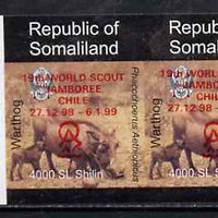 Somaliland 1998 Warthog 4,000 SL (from Animal def set) unmounted mint imperf pair with Scout Jamboree opt in red