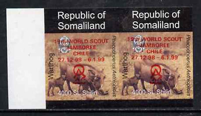 Somaliland 1998 Warthog 4,000 SL (from Animal def set) unmounted mint imperf pair with Scout Jamboree opt in red