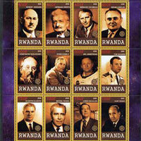 Rwanda 2009 Great Space Explorers & Scientists perf sheetlet containing 12 values unmounted mint each with Rotary Logo (Goddard, Von braun, Hubble,Armstrong, Gagarin, van Allen etc)