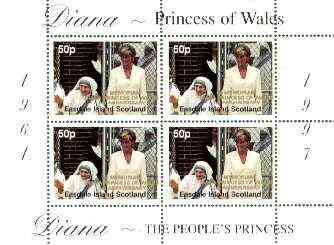 Easdale 1998 Diana, The People's Princess perf sheetlet containing 4 x 50p values (Diana with Mother Teresa) overprinted In Memorium, 1st Anniversary unmounted mint