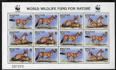 Bhutan 1997 WWF Endangered Animals (Dhole) unmounted mint sheetlet containing 12 values (3 sets)