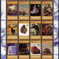 Rwanda 2009 Prehistoric Animals & Minerals perf sheetlet containing 12 values unmounted mint each with Scout Logo