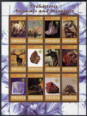 Rwanda 2009 Prehistoric Animals & Minerals perf sheetlet containing 12 values unmounted mint each with Scout Logo