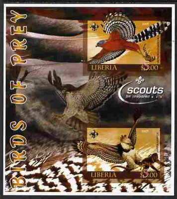 Liberia 2005 Birds of Prey imperf sheetlet containing 2 values unmounted mint (with Scouts Logo)