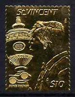 St Vincent 1987 International Tennis Players $10 (Boris Becker) embossed in 22k gold foil from a limited printing unmounted mint (similar to SG 1064)