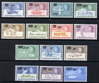 British Antarctic Territory 1971 decimal surcharged definitive set complete - 14 values unmounted mint SG 24-37