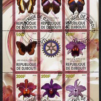 Djibouti 2010 Butterflies & Orchids #1 perf sheetlet containing 8 values plus label with Rotary logo fine cto used