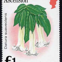 Ascension 1981-82 Flowers £1 Ladies Petticoat def (SG 295B with imprint date) in fine unmounted mint single with wmk inverted