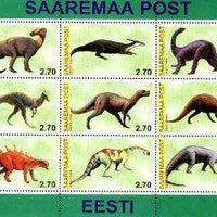 Estonia (Saaremaa) 1998 Dinosaurs perf sheetlet containing complete set of 9 with Scout logo in margins unmounted mint