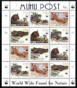 Estonia (Muhu) 1998 WWF - Wild Animals perf sheetlet containing complete set of 12 (3 sets of 4) unmounted mint