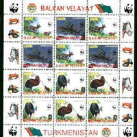 Turkmenistan (Balkan Velayat) 1998 WWF - Wild Animals & Birds perf sheetlet containing complete set of 12 (3 sets of 4) unmounted mint