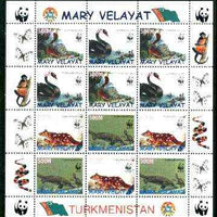 Turkmenistan (Mary Velayat) 1998 WWF - Wild Animals & Birds perf sheetlet containing complete set of 12 (3 sets of 4) unmounted mint