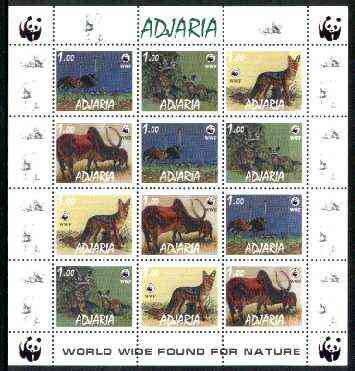 Adjaria 1998 WWF - Wild Animals & Birds perf sheetlet containing complete set of 12 (3 sets of 4) unmounted mint