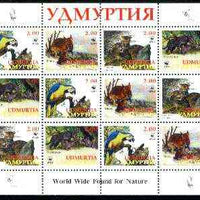 Udmurtia Republic 1998 WWF - Wild Animals & Birds perf sheetlet containing complete set of 12 (3 sets of 4) unmounted mint