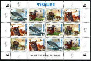 Chuvashia Republic 1998 WWF - Wild Animals perf sheetlet containing complete set of 12 (3 sets of 4) unmounted mint