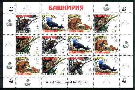 Bashkortostan 1998 WWF - Wild Animals & Birds perf sheetlet containing complete set of 12 (3 sets of 4) unmounted mint