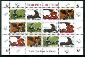 North Ossetia Republic 1998 WWF - Wild Animals & Birds perf sheetlet containing complete set of 12 (3 sets of 4) unmounted mint