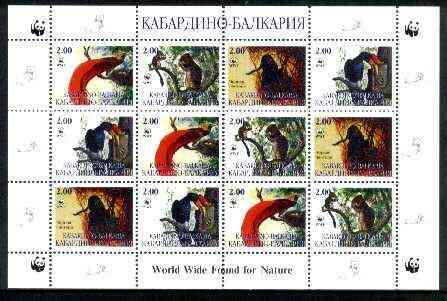 Kabardino-Balkaria Republic 1998 WWF - Wild Animals & Birds perf sheetlet containing complete set of 12 (3 sets of 4) unmounted mint