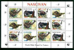 Naxcivan Republic 1998 WWF - Wild Animals perf sheetlet containing complete set of 12 (3 sets of 4) unmounted mint