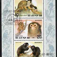 North Korea 1992 Monkeys sheetlet containing set of 3 very fine cto used, SG N3108-10