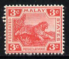 Malaya - Federated Malay States 1904 Tiger 3c carmine unmounted mint, SG 34