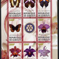 Djibouti 2010 Butterflies & Orchids #1 imperf sheetlet containing 8 values plus label with Rotary logo unmounted mint