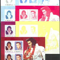 St Vincent 1985 Elvis Presley (Leaders of the World) m/sheet containing 4 x $4.50 values, the set of 7 imperf progressive proofs comprising 4 individual colours, plus 2, 3 and 4-colour composites unmounted mint
