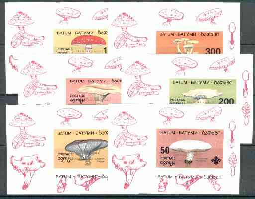 Batum 1998 World Scout Jamboree, Chile opt'd on set of 6 individual Fungi sheetlets (imperf) unmounted mint