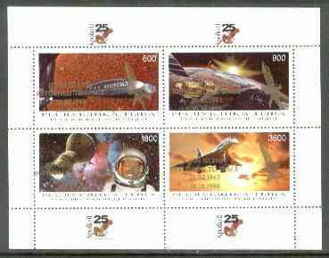 Touva 1998 John Glenn Returned opt in gold on 25th Anniversary of Apollo 11 (Space achievements incl Concorde) sheetlet containing 4 values unmounted mint