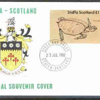 Staffa 1982 Prehistoric Marine Life (Archelon) imperf souvenir sheet (£1 value) on cover with first day cancel