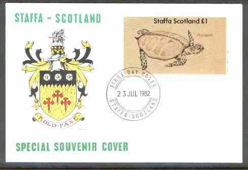 Staffa 1982 Prehistoric Marine Life (Archelon) imperf souvenir sheet (£1 value) on cover with first day cancel