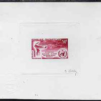 Central African Republic 1964 die proof of World Meteorological Day (SG 56) in red on sunken wove paper, signed by the artist