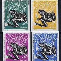 Match Box Labels - Frog from Portuguese Wildlife set with 4 diff background colours, fine unused condition (4 labels)