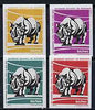 Match Box Labels - Rhino from Portuguese Wildlife set with 4 diff background colours, fine unused condition (4 labels)