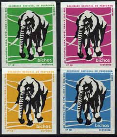 Match Box Labels - Elephant from Portuguese Wildlife set with 4 diff background colours, fine unused condition (4 labels)