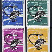 Match Box Labels - Rodent from Portuguese Wildlife set with 4 diff background colours, fine unused condition (4 labels)