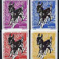 Match Box Labels - Donkey from Portuguese Wildlife set with 4 diff background colours, fine unused condition (4 labels)