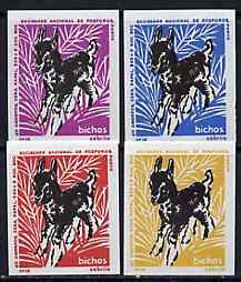 Match Box Labels - Donkey from Portuguese Wildlife set with 4 diff background colours, fine unused condition (4 labels)