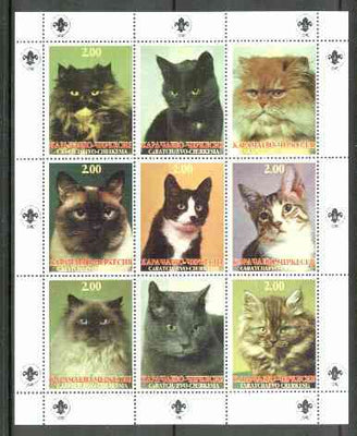 Karachaevo-Cherkesia Republic 1999 Cats perf sheetlet containing 9 values (Scout Logo in margins) unmounted mint