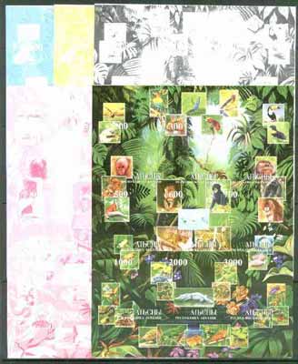 Abkhazia 1999 Wildlife composite sheetlet containing 9 values, the set of 5 imperf progressive proofs comprising the 4 individual colours, plus all 4-colour composite