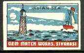 Match Box Labels - Indian Sea (Lighthouse) label by Gem Match Works, Sivakasi (India)