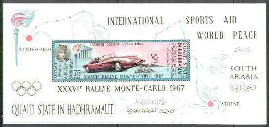 Aden - Qu'aiti 1967 Monte Carlo Rally perf m/sheet unmounted mint, Mi BL 14A