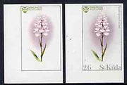 St Kilda 1969 Flowers 2s6d (Heath Spotted Orchid) imperf single with grey omitted (St Kilda, imprint & value) plus imperf normal unmounted mint