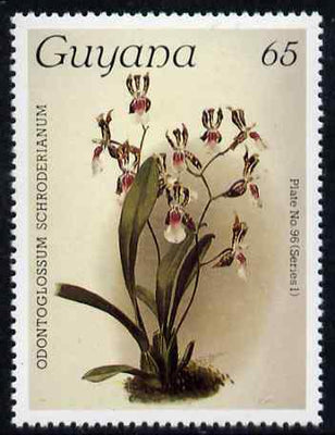 Guyana 1985-89 Orchids Series 1 plate 96 (Sanders' Reichenbachia) 65c unmounted mint, unlisted by SG without surcharge*