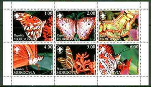 Mordovia Republic 1999 Butterflies (with Scout Logo) sheetlet containing complete set of 6 values unmounted mint